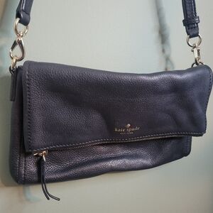 Kate Spade Women's Handbag Purse Black Leather Foldover Crossbody Chain Detail